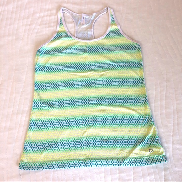 Gap Fit Racerback Activewear Tank Top yellow blue green white stripe - Picture 16 of 16
